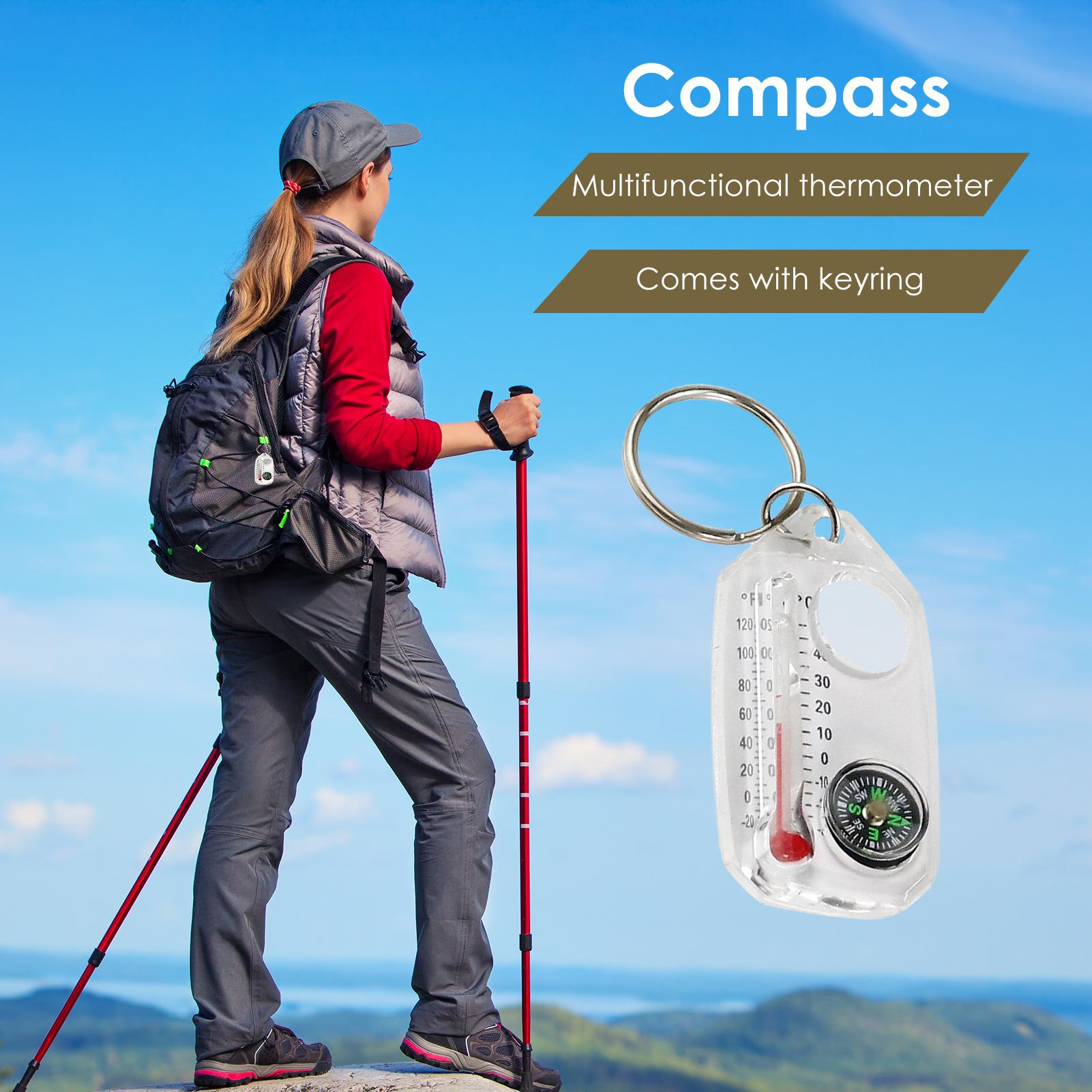 Compass Keychain Mini - Mini chaveiros multifuncionais com bússola, termômetro,